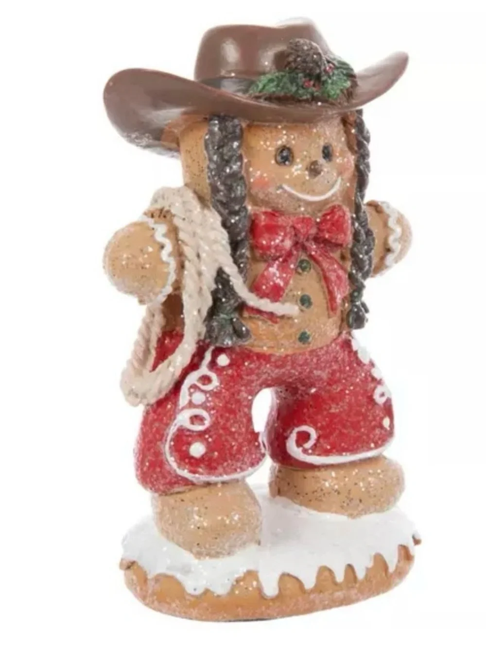 Rustic Gingerbread Cowgirl Holiday Figurine - Red